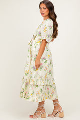 Cream Floral Belted Tiered Maternity Midi Dress