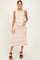 Tan Striped Solid Trim Sleeveless Maternity Midi Dress