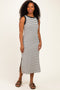 Black Striped Solid Trim Sleeveless Midi Dress