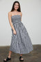 Black White Plaid Strapless Smocked Midi Dress