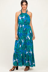 Green Printed Open Cross Back Maxi Dress