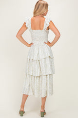 Ivory Floral Smocked Flowy Tier Midi Dress