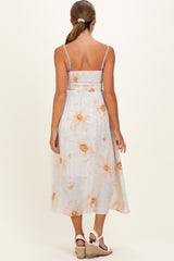 Tan Watercolor Floral Shoulder Tie Maternity Midi Dress