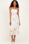 Tan Watercolor Floral Shoulder Tie Midi Dress