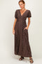 Brown Floral V-Neck Short Sleeve Maxi Dress