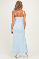 Light Blue Floral Sleeveless V-Neck Maternity Maxi Dress