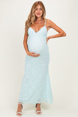 Mint Floral Sleeveless V-Neck Maternity Maxi Dress