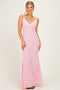 Pink Floral Sleeveless V-Neck Maxi Dress