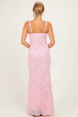 Pink Floral Sleeveless V-Neck Maxi Dress