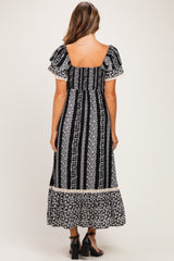 Black Floral Border Print Flutter Sleeve Maternity Maxi Dress