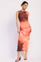 Coral Multi Tie Dye Mesh Maxi Dress With Side Ruching
