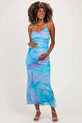 Blue  Multi One Shoulder Ruched Maternity Dress