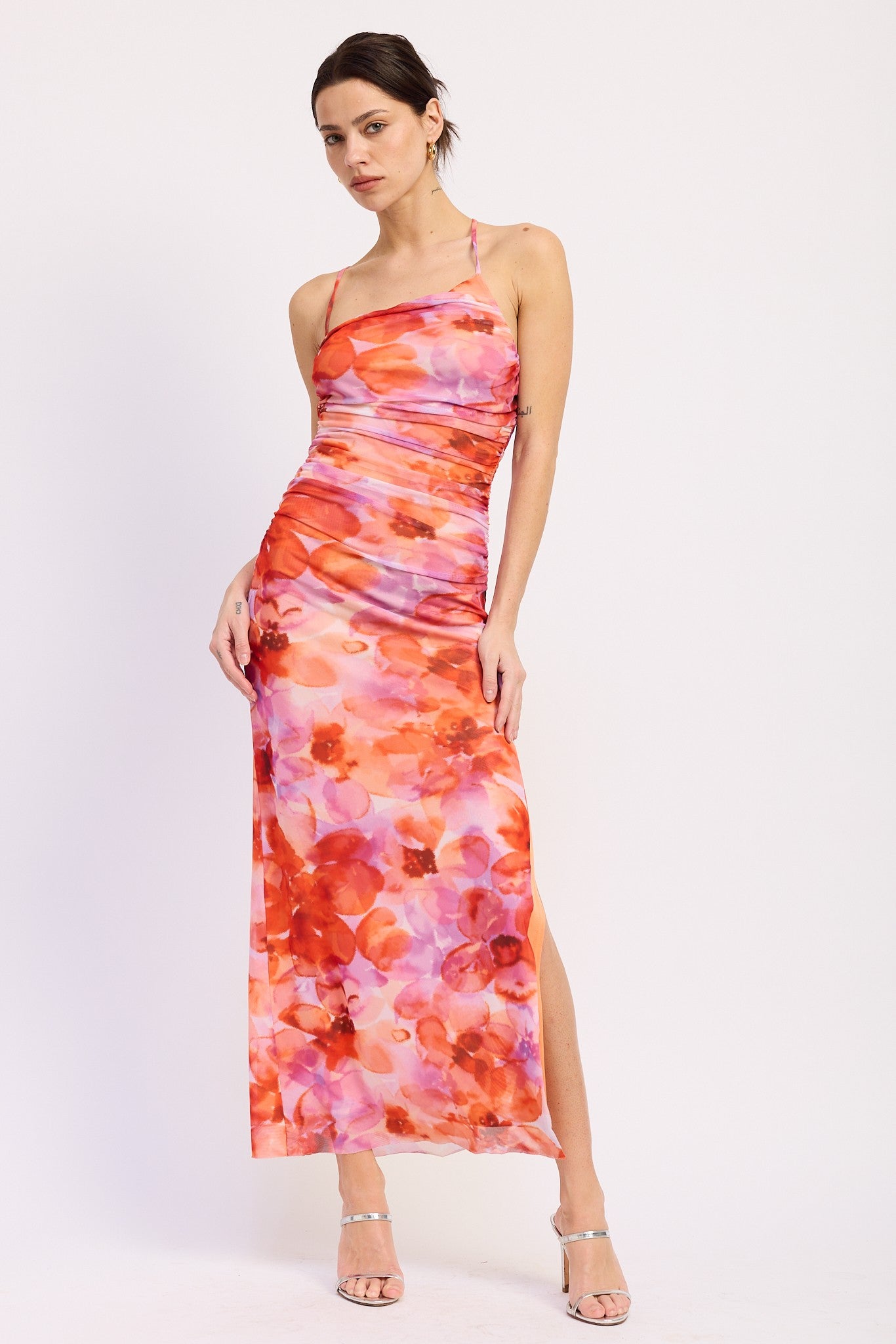 Multi Floral One Shoulder Ruched Maternity Dress
