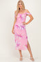 Pink Multi Off-Shoulder Mesh Side Slit Dress