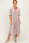 White Multi Printed Deep V-Neck Maxi Dress