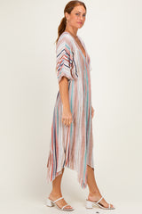 White Multi Printed Deep V-Neck Maxi Dress