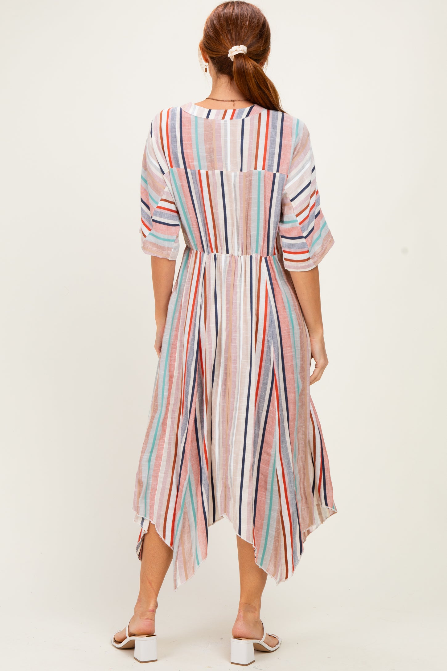 White Multi Printed Deep V-Neck Maxi Dress