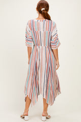 White Multi Printed Deep V-Neck Maxi Dress