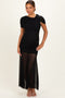 Black Draped Bodice Ruched Mesh Maternity Maxi Dress