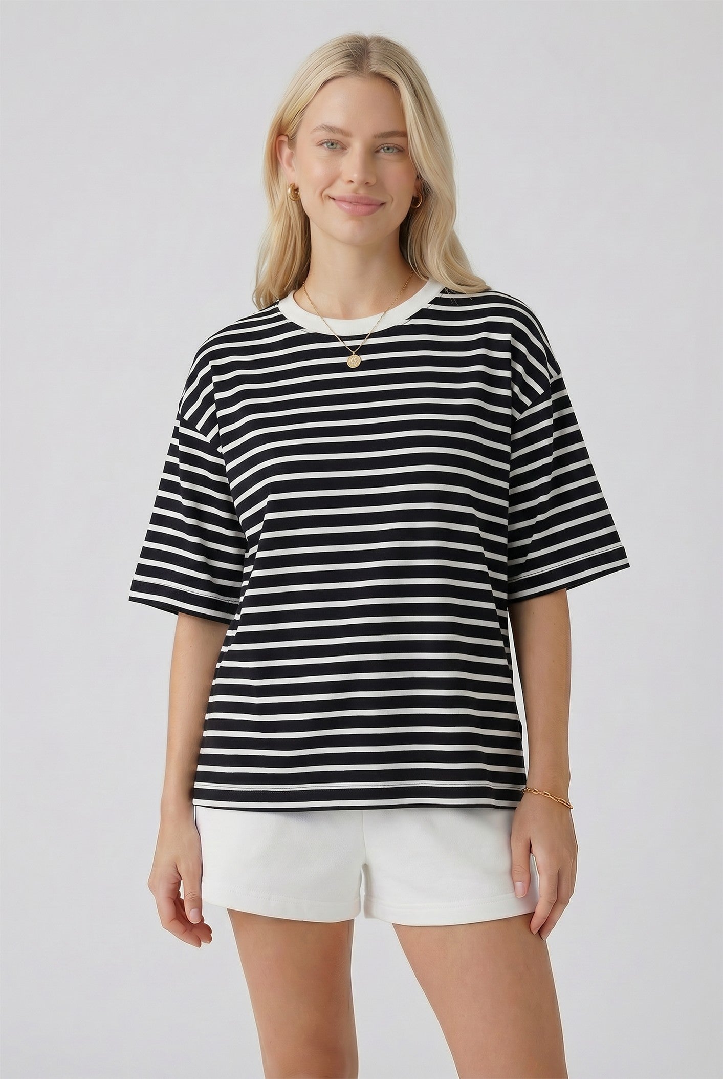 Black Ivory Stripe Relaxed Fit Maternity Tee