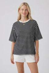 Black Ivory Stripe Relaxed Fit Maternity Tee