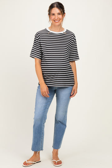 Black Ivory Stripe Relaxed Fit Maternity Tee