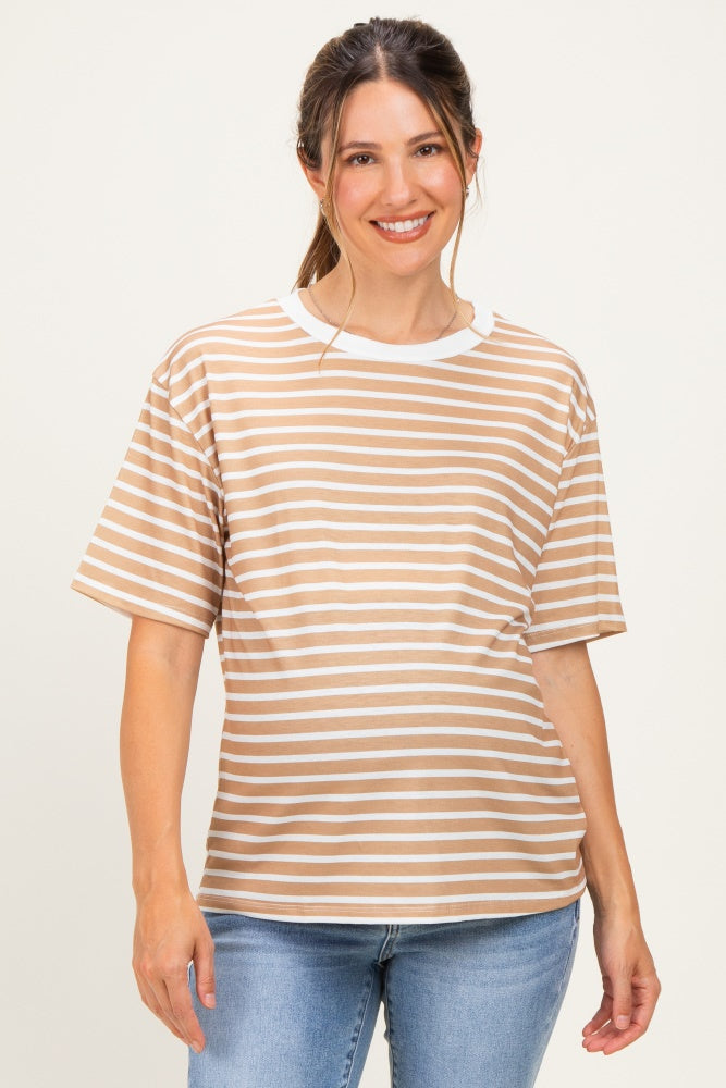 Tan Ivory Stripe Relaxed Fit Maternity Tee