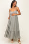 Olive/ Off White Striped Sleeveless Ruffle Hem Maternity Maxi Dress
