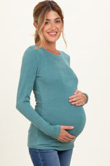 Forest Green Ribbed Scoop Neck Long Sleeve Maternity Top