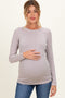 Beige Ribbed Scoop Neck Long Sleeve Maternity Top