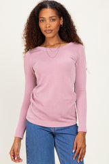 Lavender Ribbed Scoop Neck Long Sleeve Top