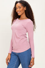 Lavender Ribbed Scoop Neck Long Sleeve Top