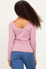 Lavender Ribbed Scoop Neck Long Sleeve Top
