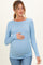 Blue Ribbed Scoop Neck Long Sleeve Maternity Top