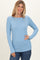 Blue Ribbed Scoop Neck Long Sleeve Top