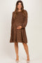 Brown Floral Smocked Long Sleeve Maternity Dress