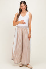 Caramel Stripe Eyelet Lace Maternity Wide Leg Pant