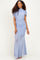 Blue Draped Bodice Ruched Mesh Maxi Dress