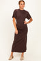 Brown Drop Shoulder Ruched Maxi Dress