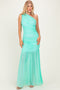 Jelly Mint Ruched Mesh One Shoulder Maxi Dress