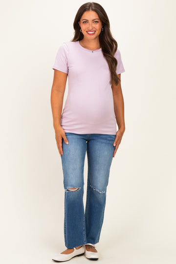Lavender Basic Crew Neck Maternity Tee