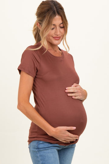 Rust Basic Crew Neck Maternity Tee
