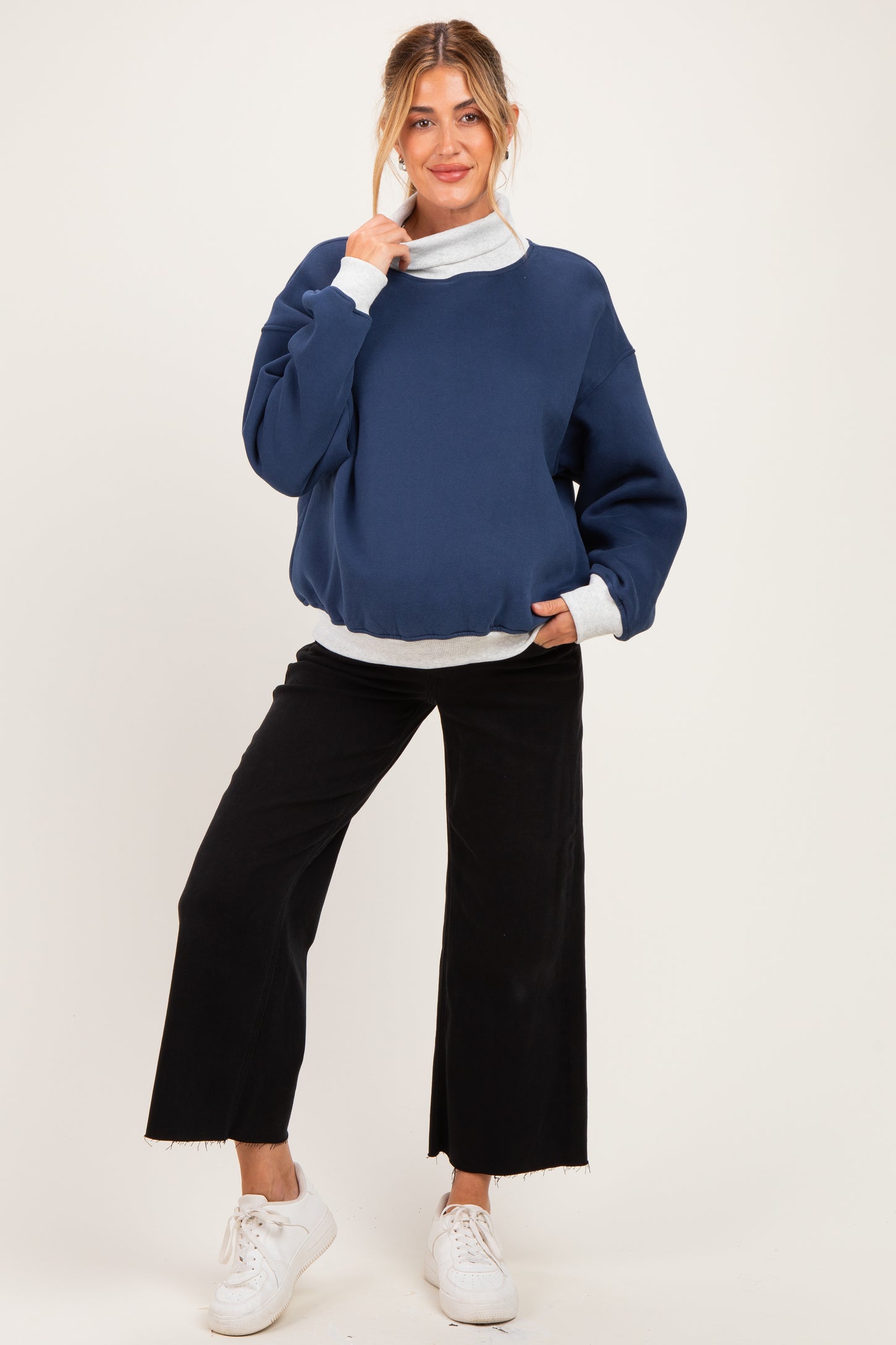 Navy Colorblock Cowl Neck Maternity Sweatshirt