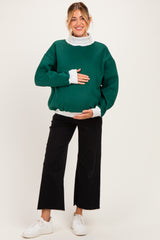 Green Colorblock Cowl Neck Maternity Sweatshirt