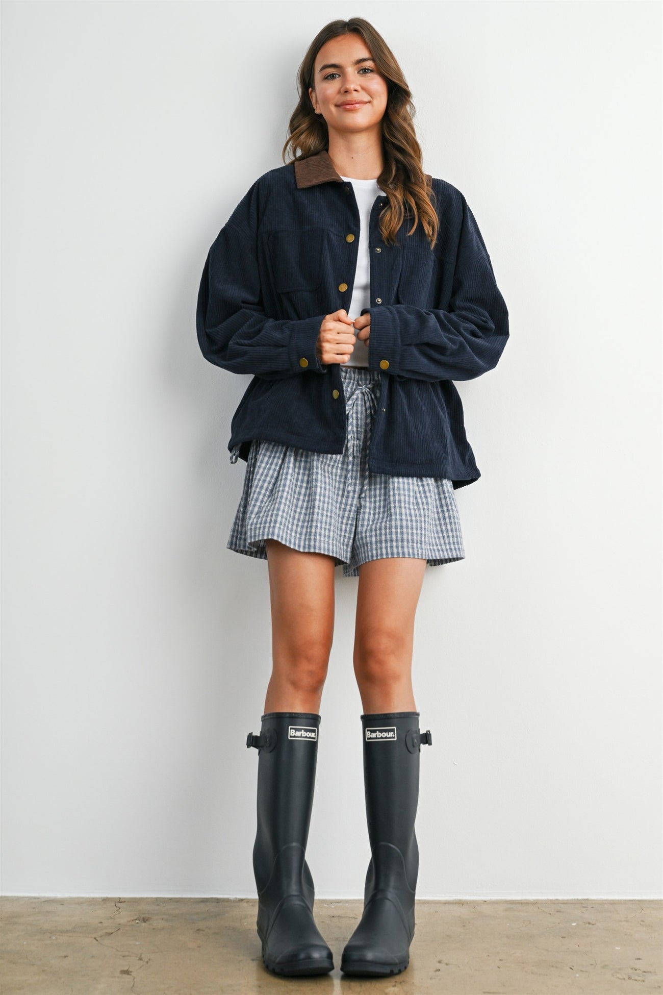 Navy Corduroy Contrast Collar Utility Jacket