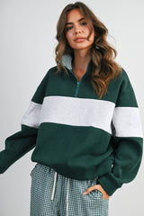 Green Colorblock Quarter Zip Maternity Sweatshirt