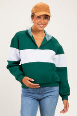 Green Colorblock Quarter Zip Maternity Sweatshirt