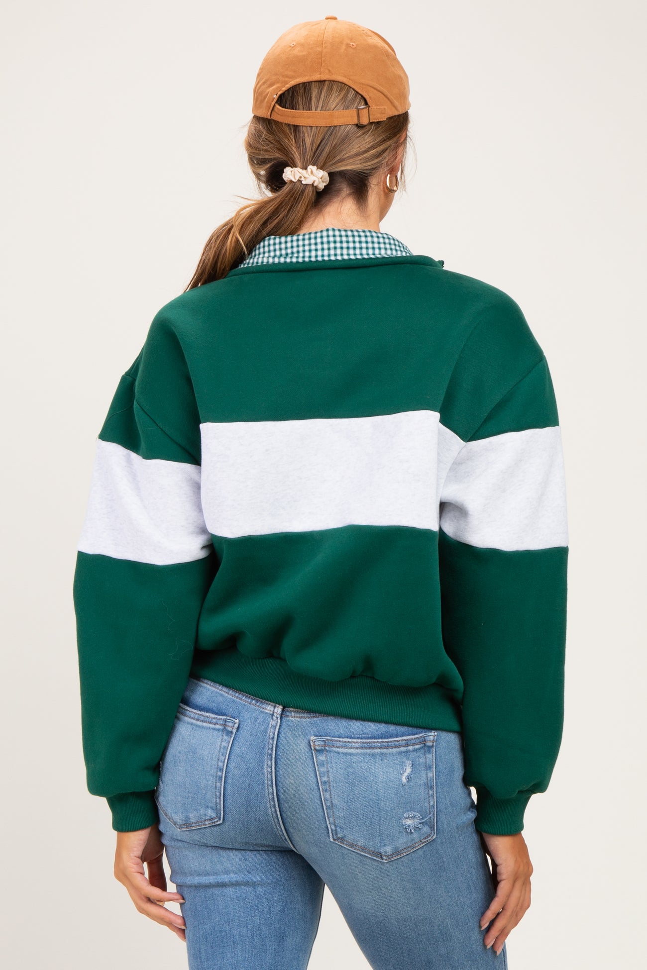 Green Colorblock Quarter Zip Maternity Sweatshirt