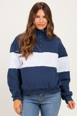 Navy Colorblock Quarter Zip Maternity Sweatshirt