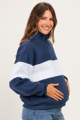 Navy Colorblock Quarter Zip Maternity Sweatshirt